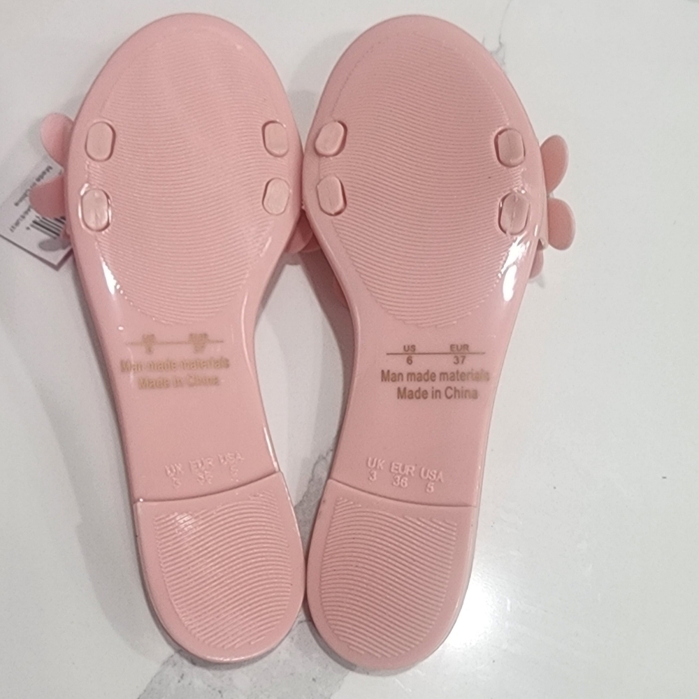 Pink Jelly Slide Sandals with Flowers by Lia. Size 5. New With Box - Picture 4 of 5